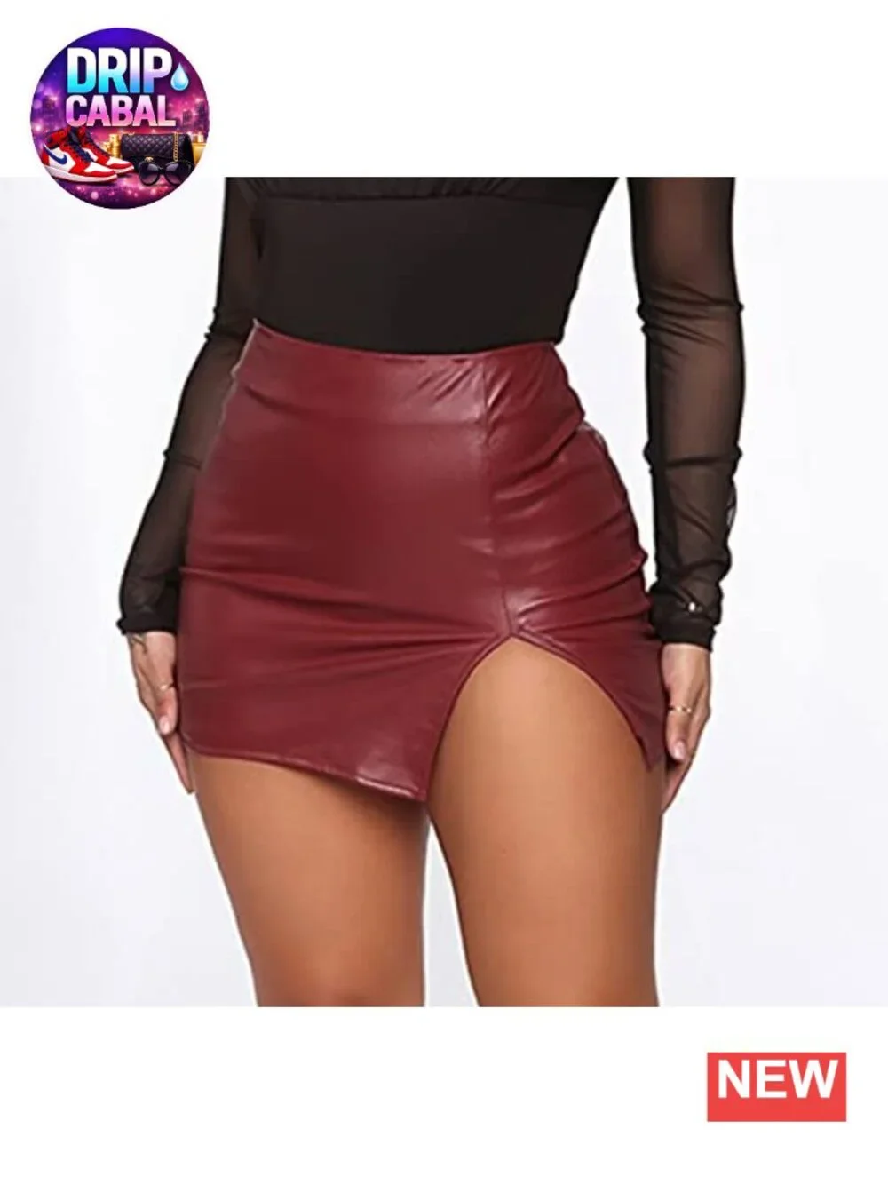 Women's High Waist Faux Leather Bodycon Mini Skirt Side Split Pencil Skirts